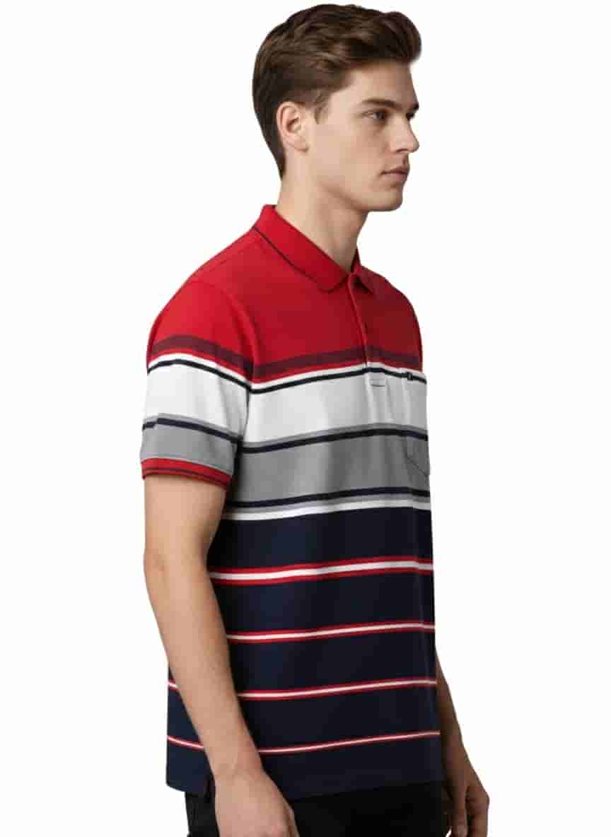 Men's Striped Cotton Regular Fit Polo T-Shirt