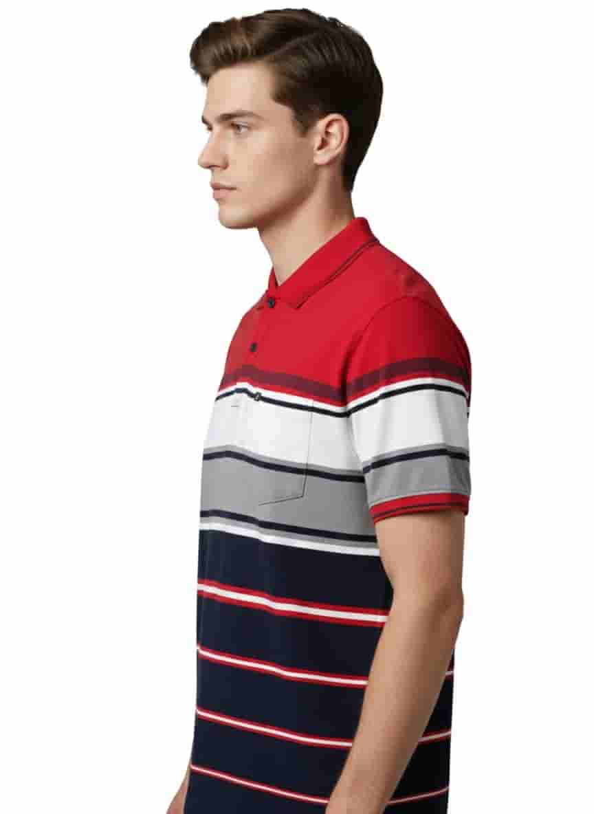 Men's Striped Cotton Regular Fit Polo T-Shirt