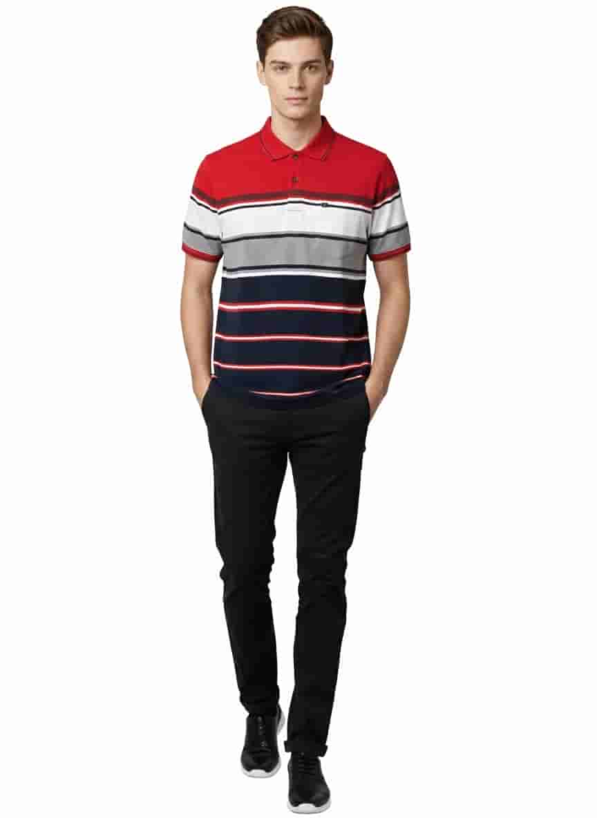 Men's Striped Cotton Regular Fit Polo T-Shirt