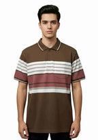 Men's Striped Cotton Regular Fit Polo T-Shirt