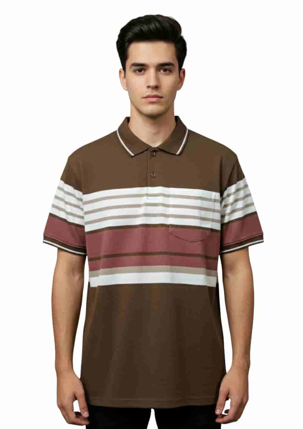 Men's Striped Cotton Regular Fit Polo T-Shirt