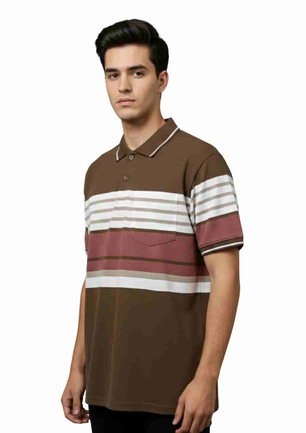 Men's Striped Cotton Regular Fit Polo T-Shirt