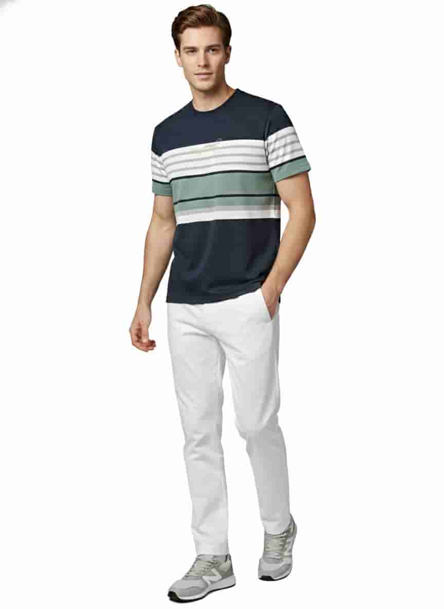 Men's Striped Organic Cotton Polo Neck T-Shirt