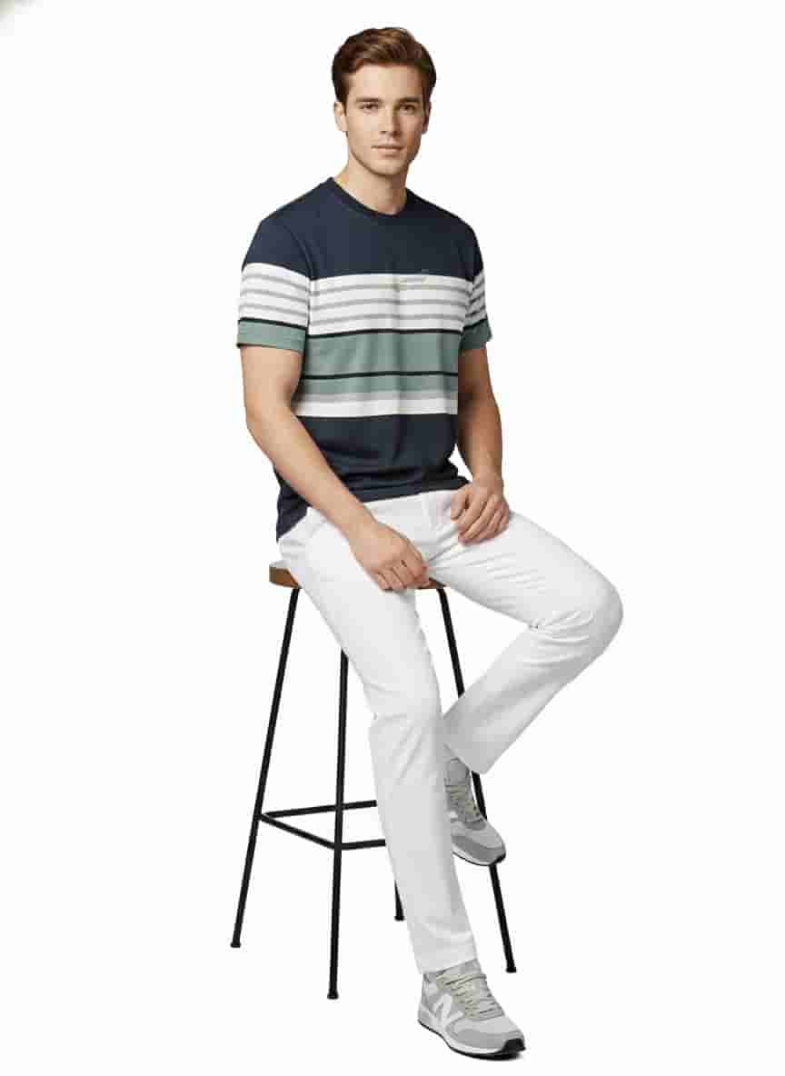 Men's Striped Organic Cotton Polo Neck T-Shirt