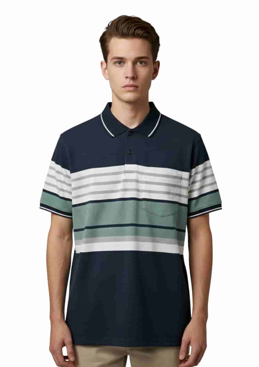 Men's Striped Cotton Regular Fit Polo T-Shirt