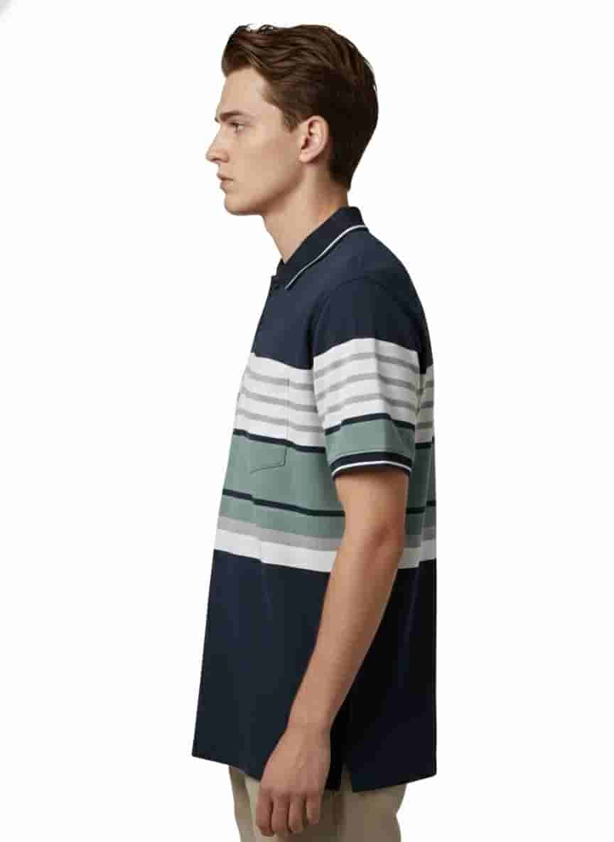 Men's Striped Cotton Regular Fit Polo T-Shirt