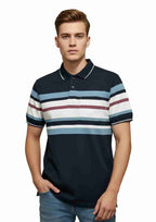 Men's Striped Polo Neck T-Shirt