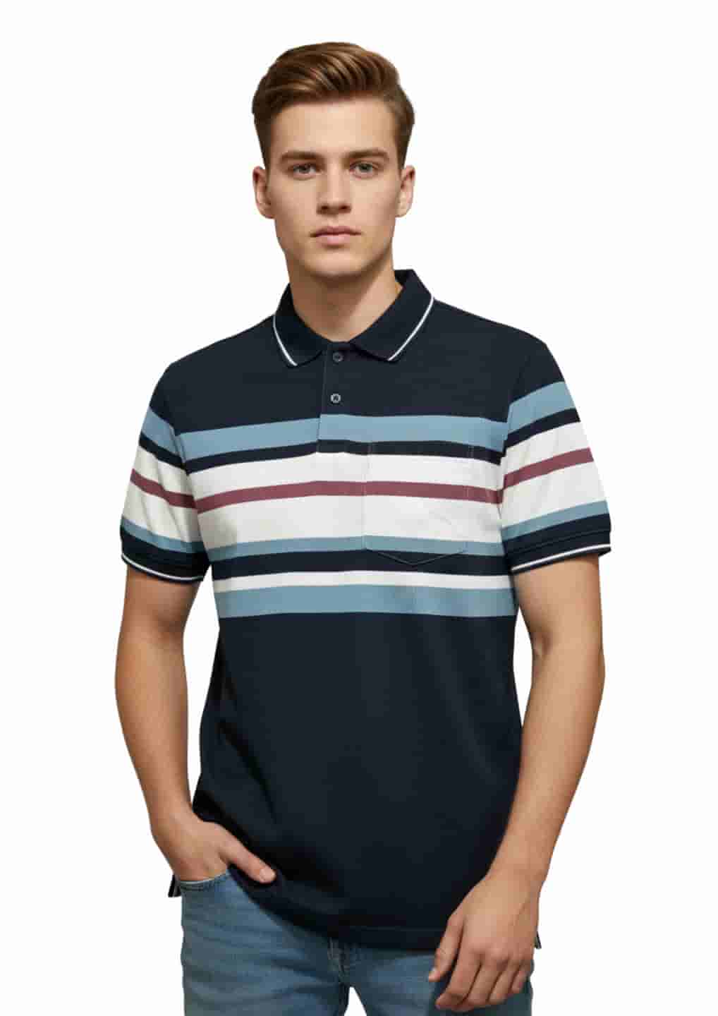 Men's Striped Polo Neck T-Shirt