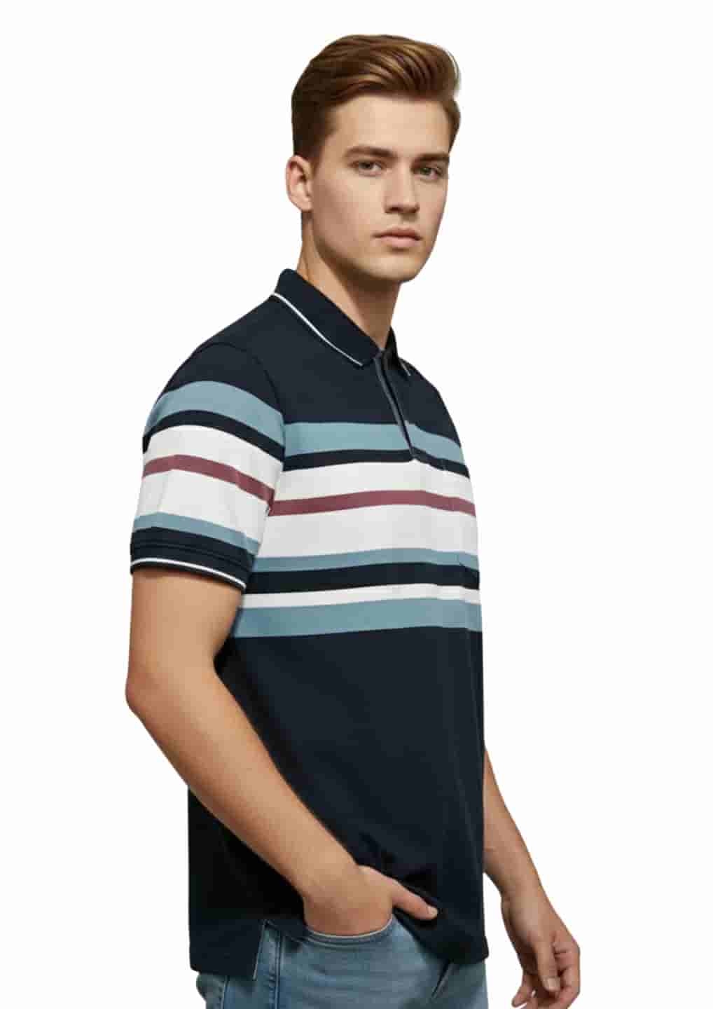 Men's Striped Polo Neck T-Shirt