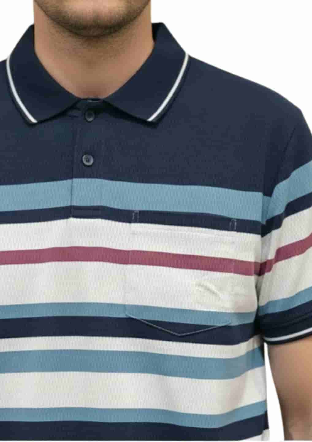 Men's Striped Polo Neck T-Shirt
