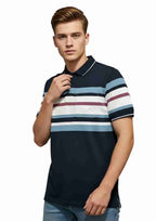 Men's Striped Polo Neck T-Shirt