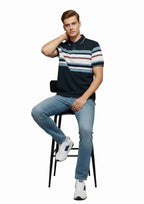 Men's Striped Polo Neck T-Shirt