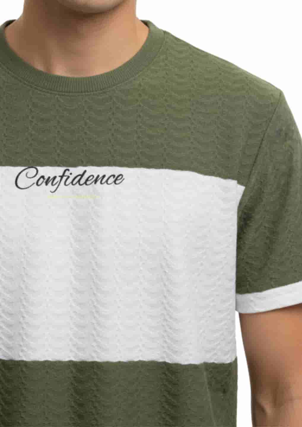 Men's Striped Textured Cotton Crew Neck T-Shirt PISTA GREEN