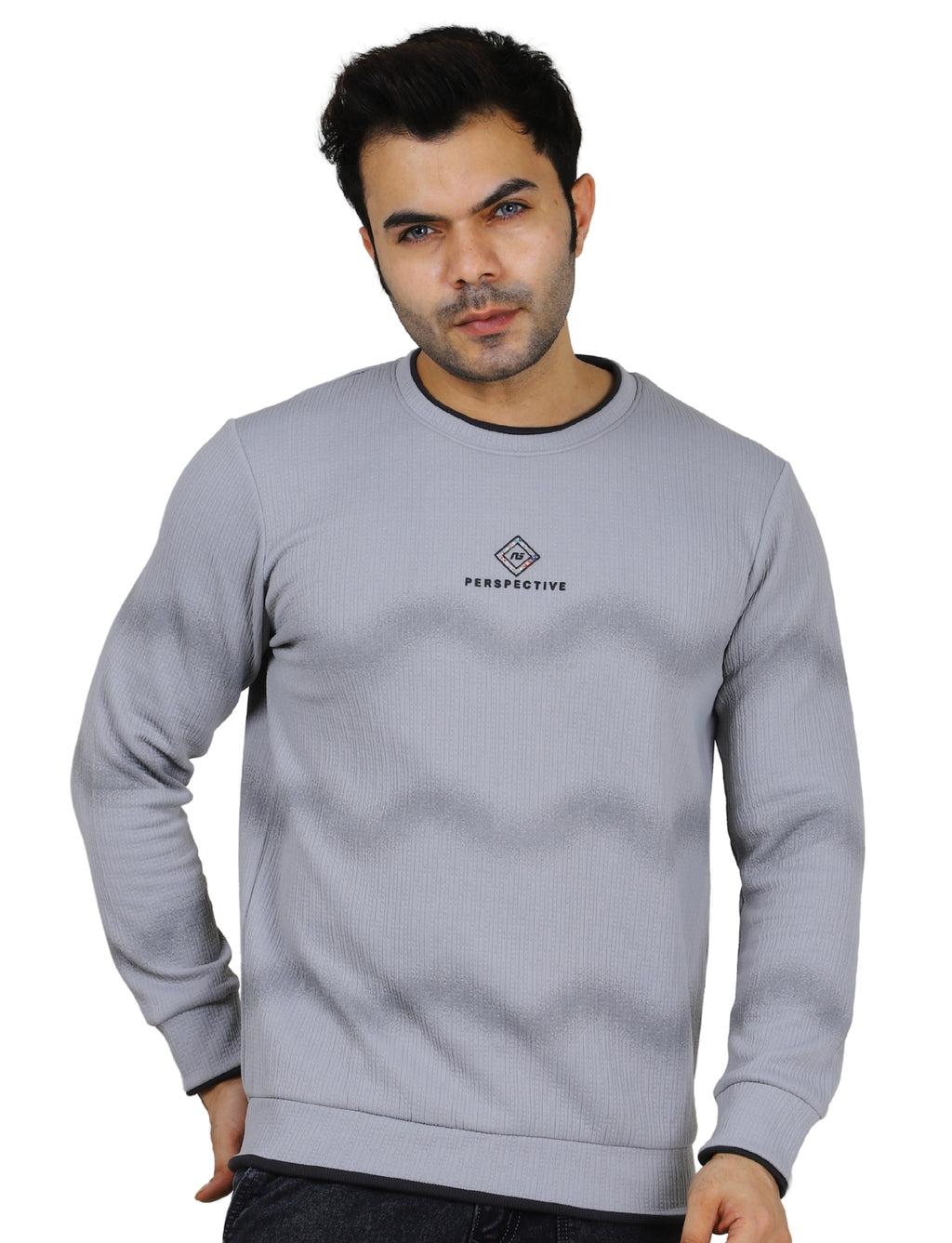 Men's Stone Grey Pullover Sweatshirt Full Sleeve Concrete Crew Neck