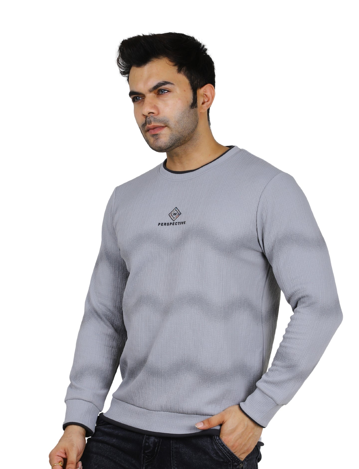 Men's Stone Grey Pullover Sweatshirt Full Sleeve Concrete Crew Neck