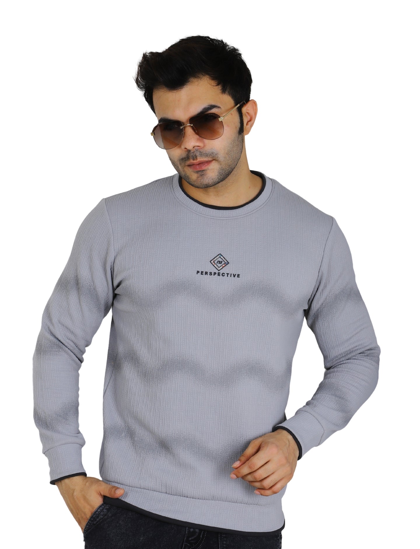 Men's Stone Grey Pullover Sweatshirt Full Sleeve Concrete Crew Neck