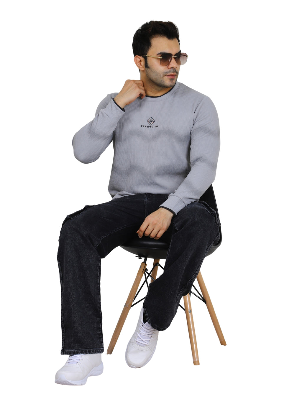Men's Stone Grey Pullover Sweatshirt Full Sleeve Concrete Crew Neck