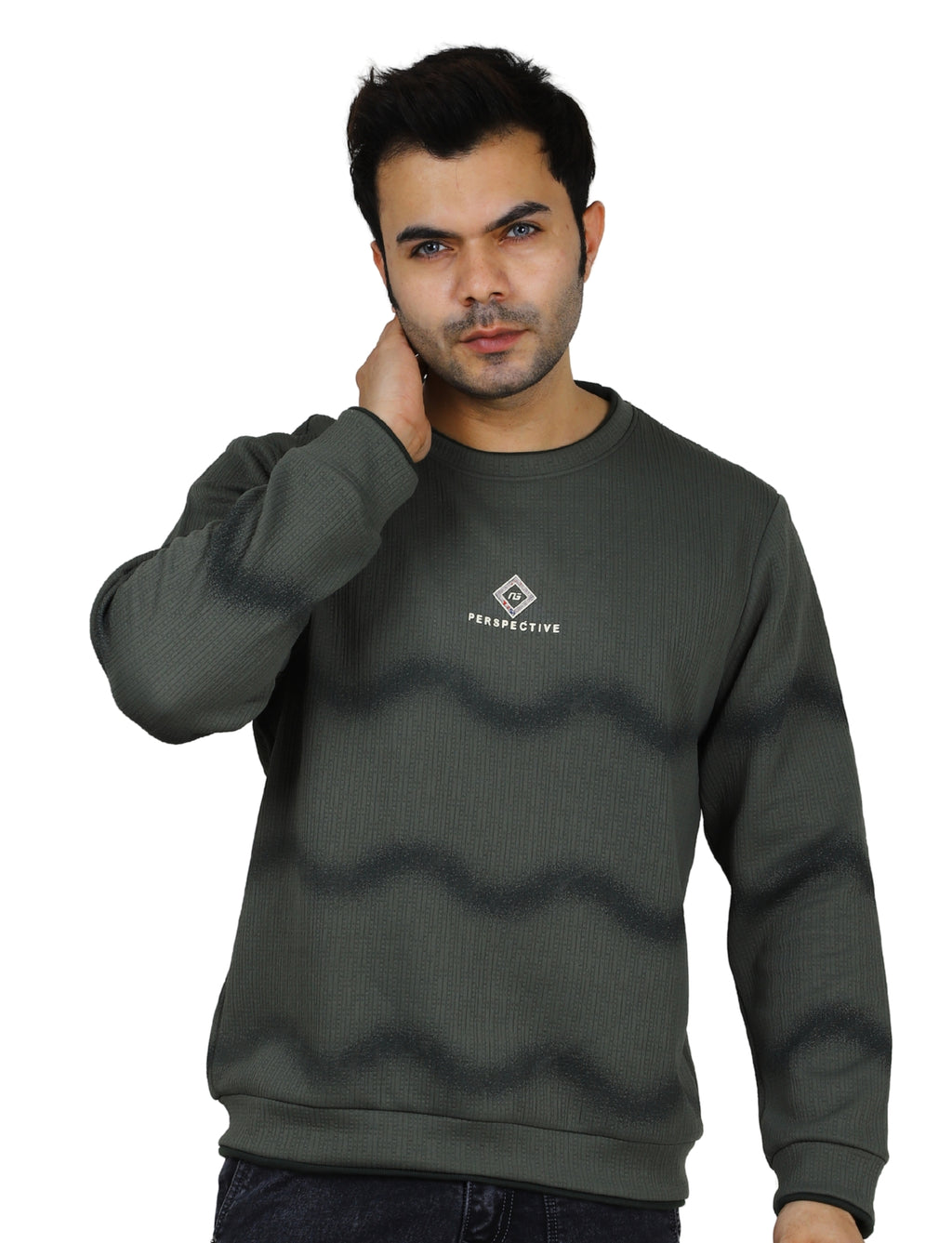 Men's Stone Olive Pullover Sweatshirt Full Sleeve Concrete Crew Neck