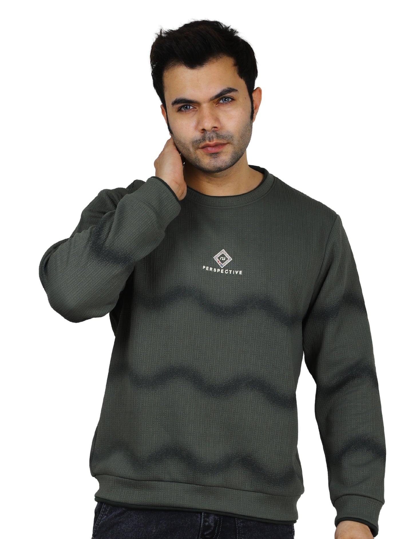 Men's Stone Olive Pullover Sweatshirt Full Sleeve Concrete Crew Neck