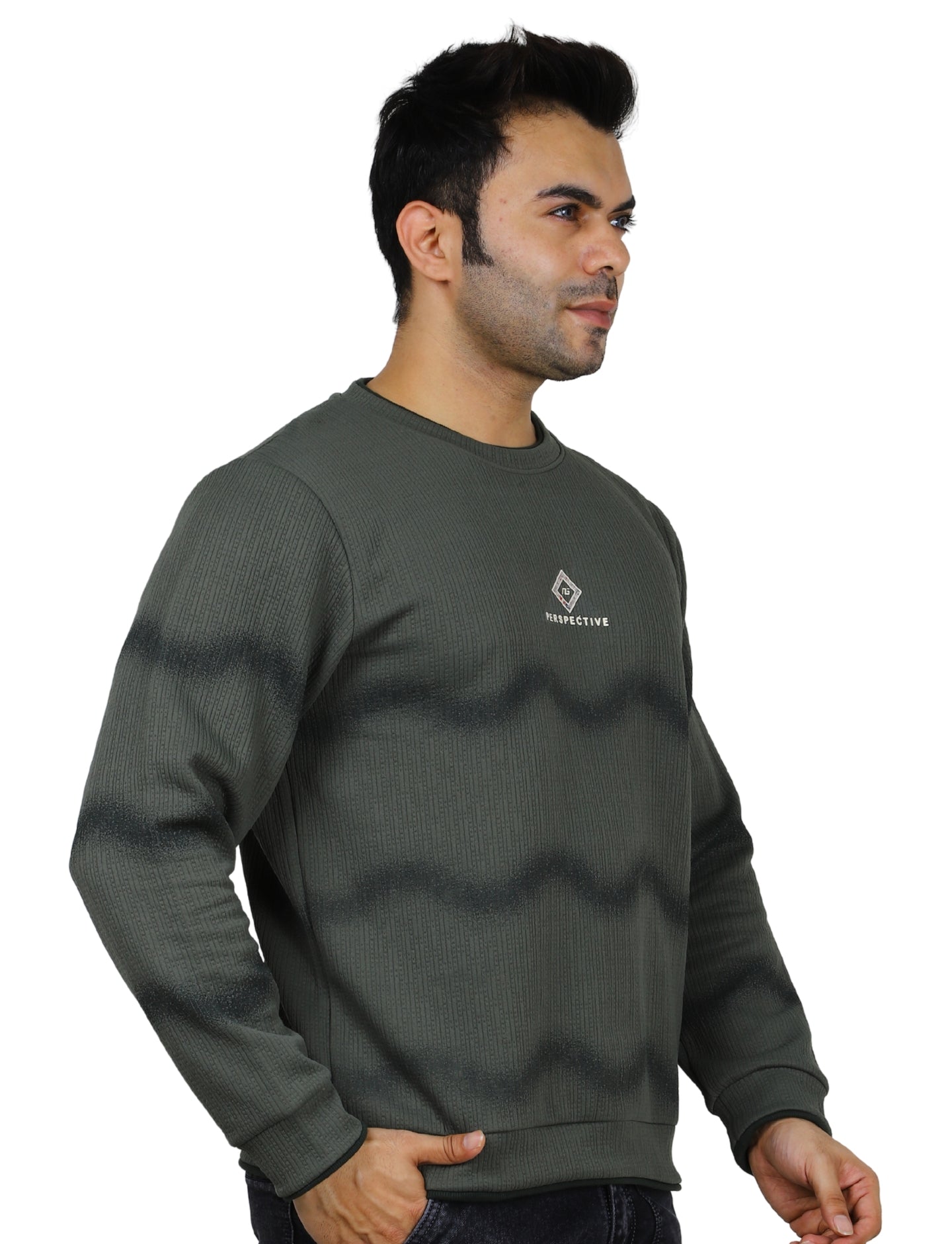 Men's Stone Olive Pullover Sweatshirt Full Sleeve Concrete Crew Neck