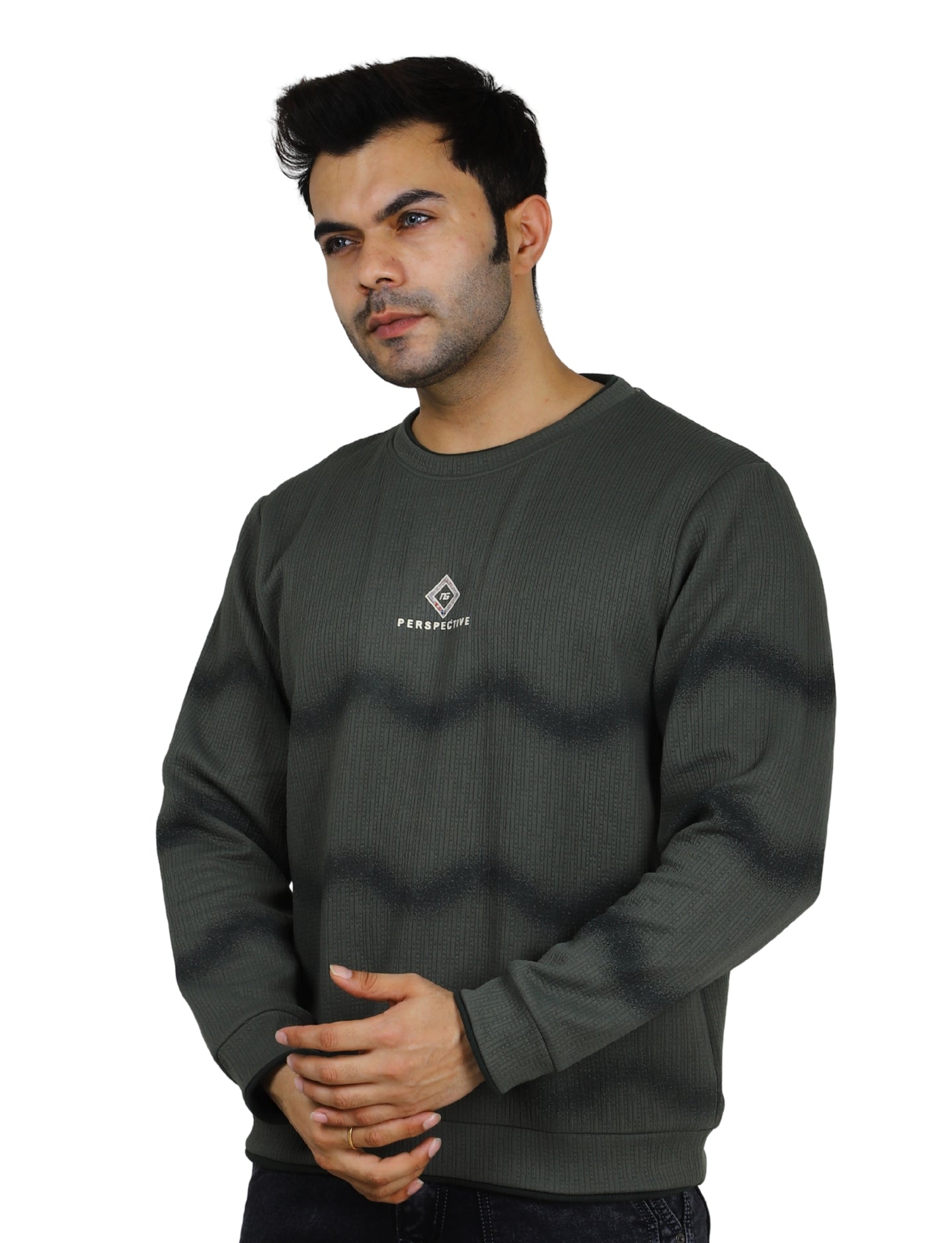 Men's Stone Olive Pullover Sweatshirt Full Sleeve Concrete Crew Neck
