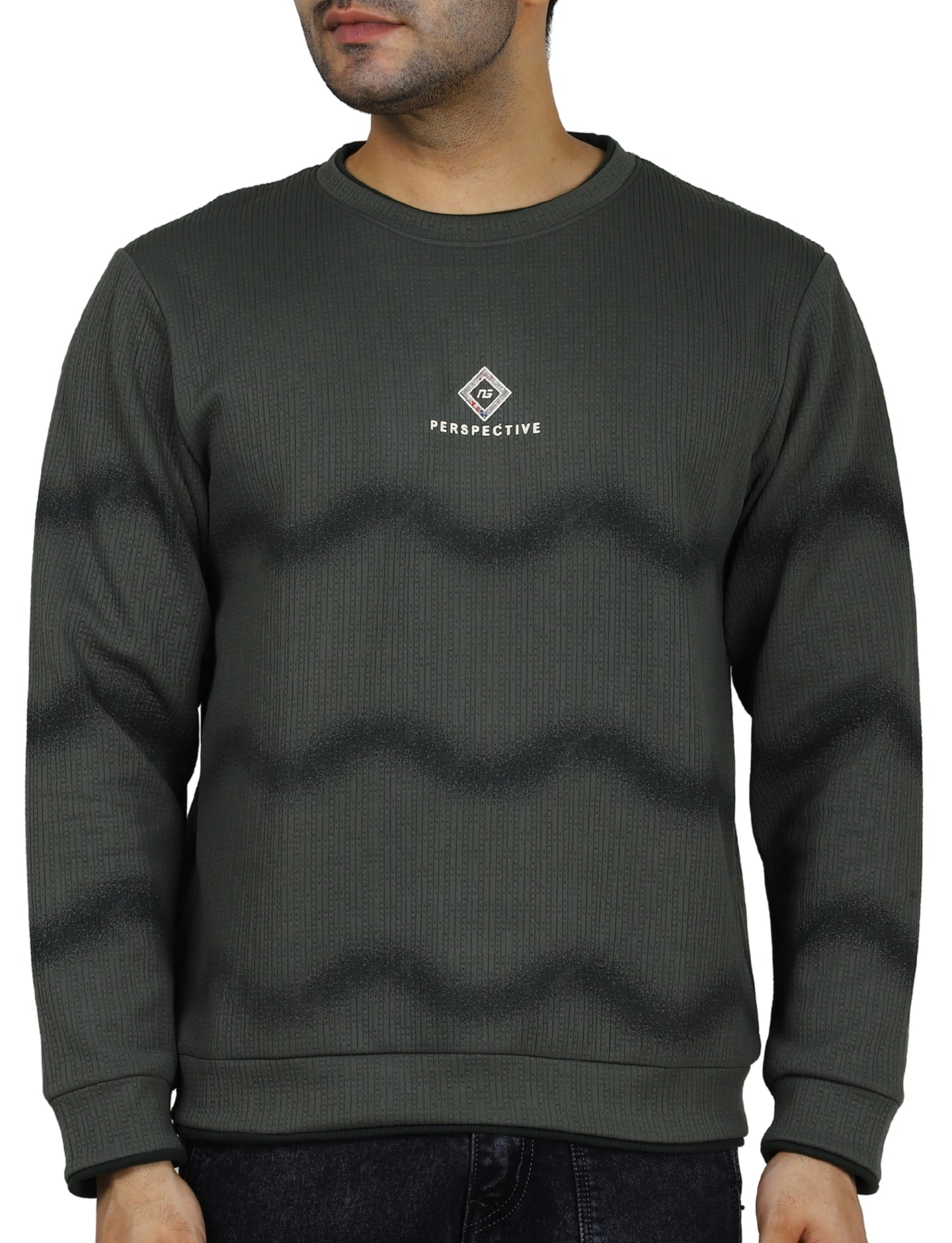 Men's Stone Olive Pullover Sweatshirt Full Sleeve Concrete Crew Neck