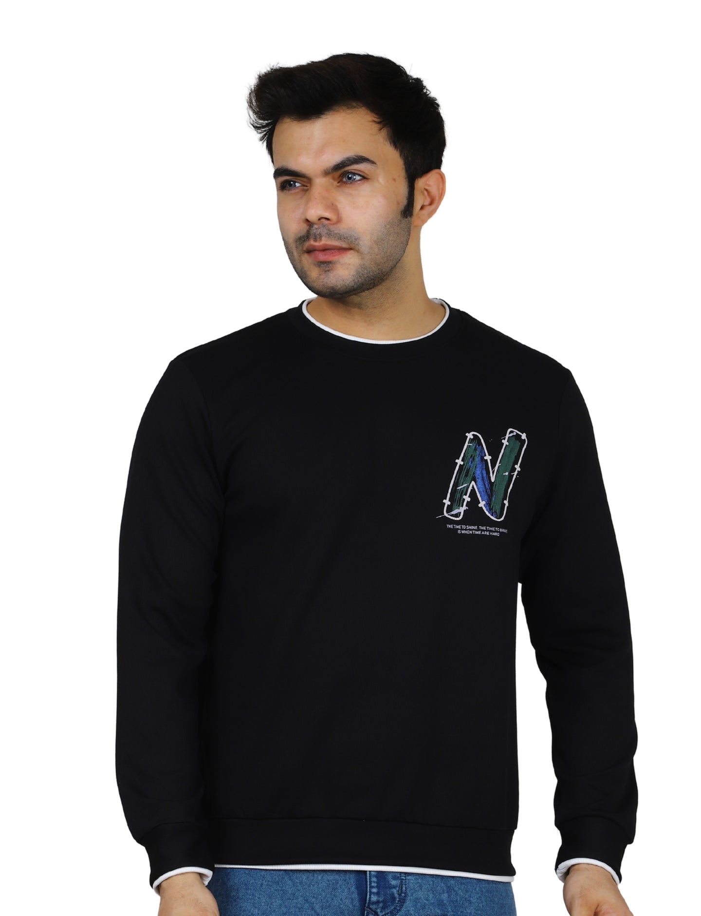 Men's Urban "N" Sweatshirt Full Sleeves Pullover Crew Neck Winter Black