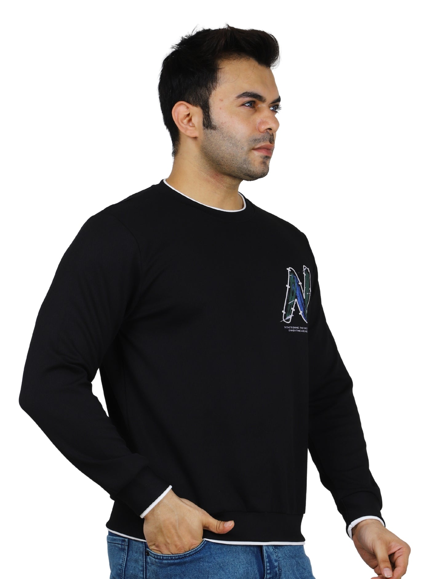 Men's Urban "N" Sweatshirt Full Sleeves Pullover Crew Neck Winter Black