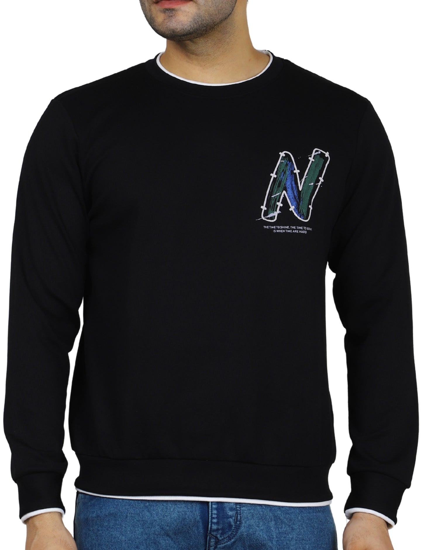 Men's Urban "N" Sweatshirt Full Sleeves Pullover Crew Neck Winter Black