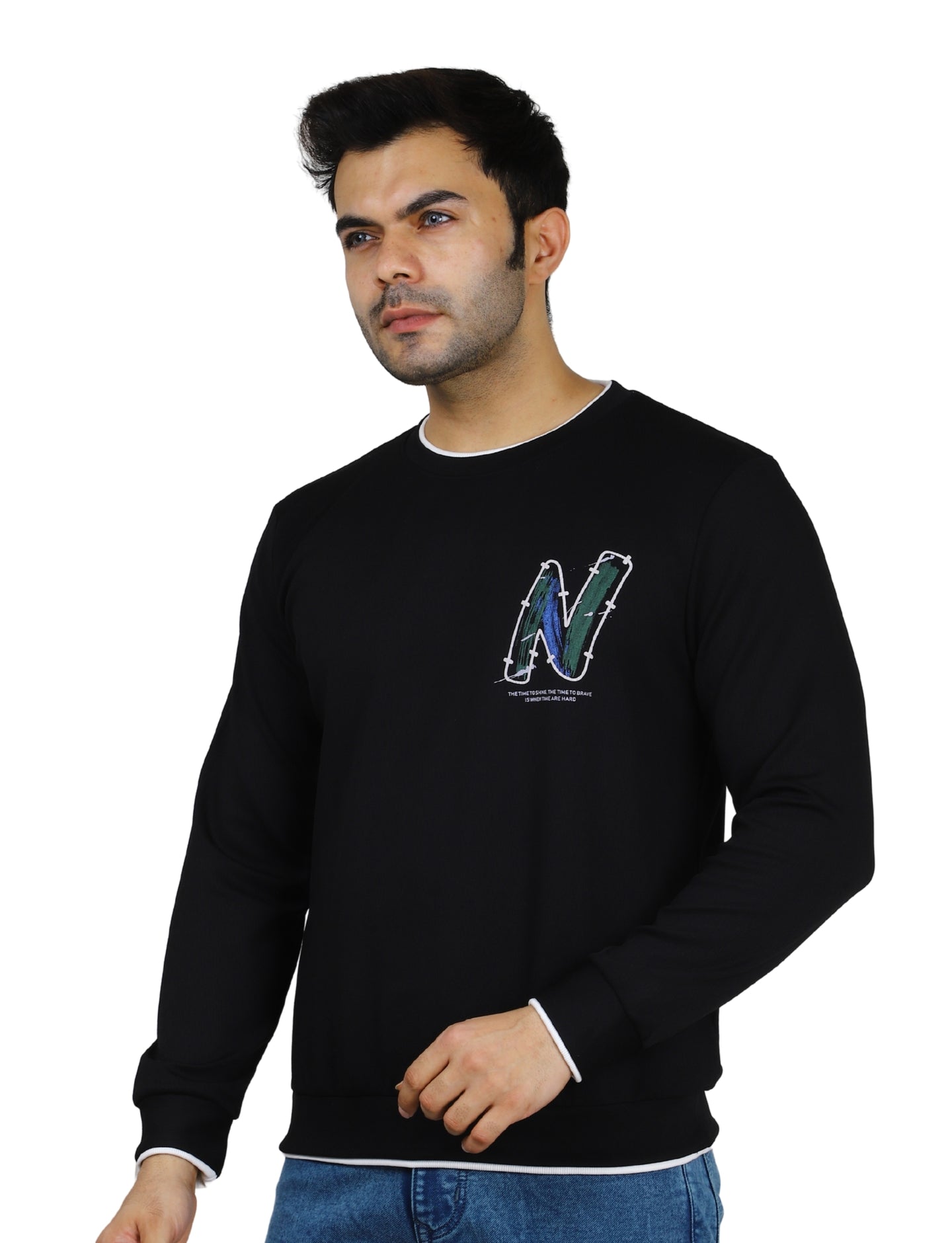 Men's Urban "N" Sweatshirt Full Sleeves Pullover Crew Neck Winter Black