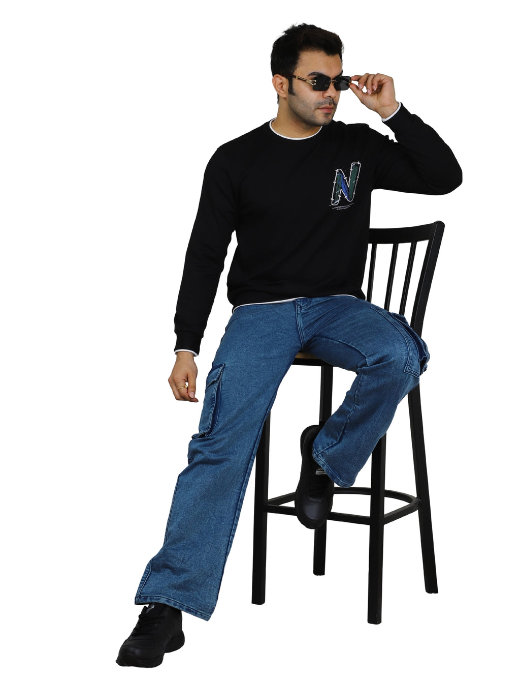 Men's Urban "N" Sweatshirt Full Sleeves Pullover Crew Neck Winter Black