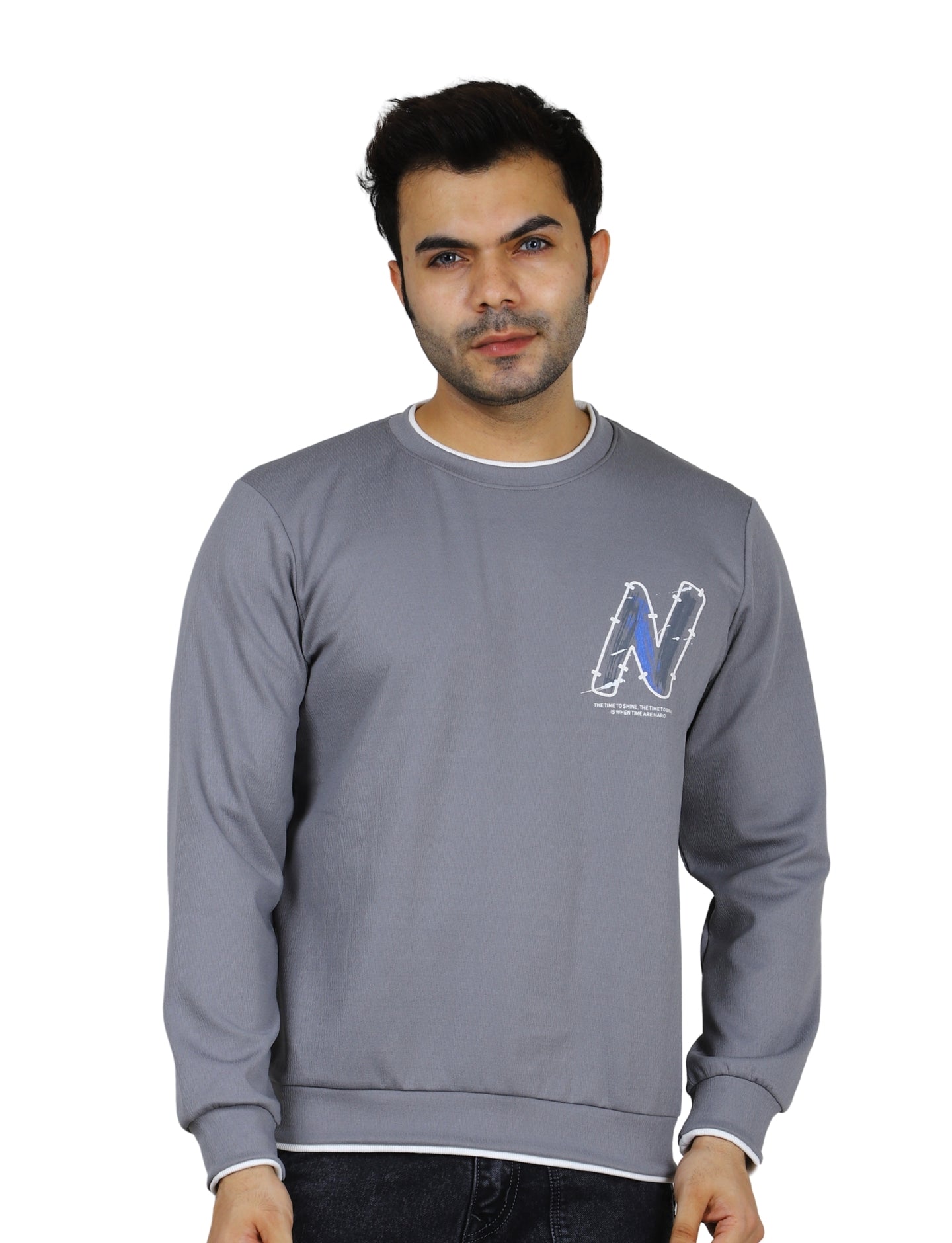 Men's Urban "N" Sweatshirt Full Sleeves Pullover Crew Neck Winter Grey