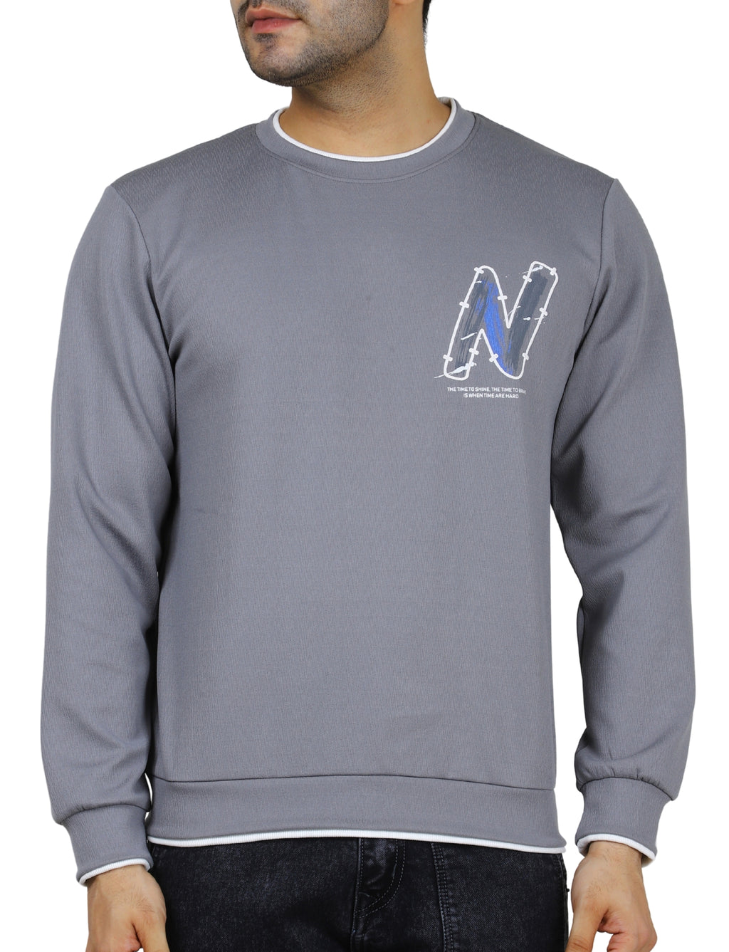 Men's Urban "N" Sweatshirt Full Sleeves Pullover Crew Neck Winter Grey