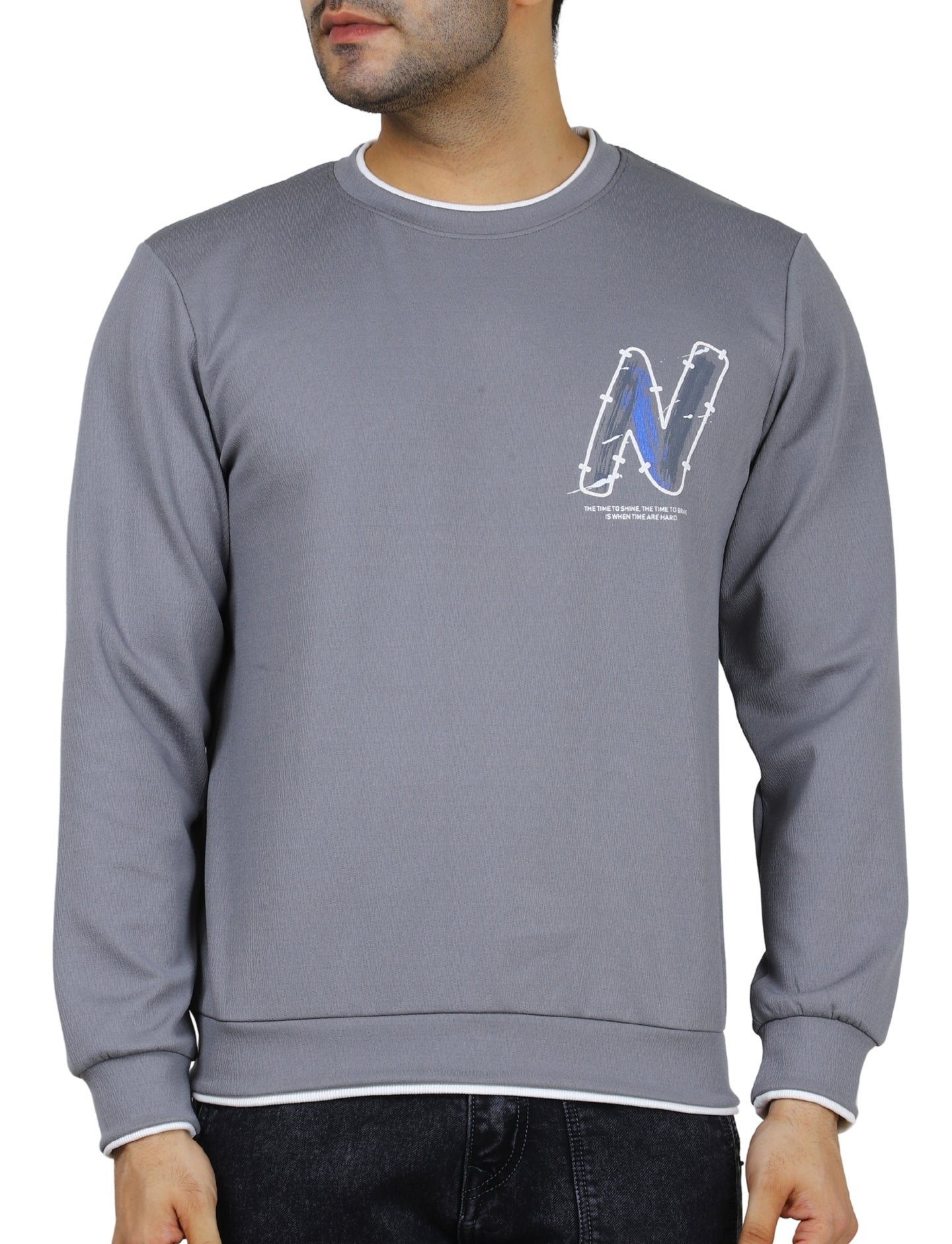 Men's Urban "N" Sweatshirt Full Sleeves Pullover Crew Neck Winter Grey
