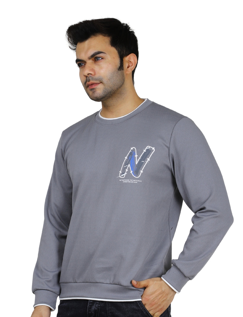 Men's Urban "N" Sweatshirt Full Sleeves Pullover Crew Neck Winter Grey