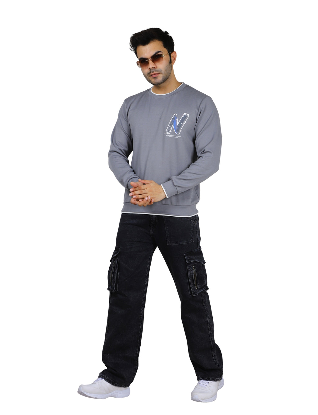 Men's Urban "N" Sweatshirt Full Sleeves Pullover Crew Neck Winter Grey