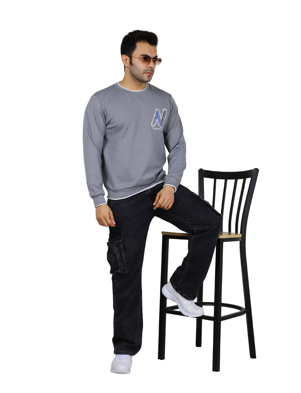 Men's Urban "N" Sweatshirt Full Sleeves Pullover Crew Neck Winter Grey