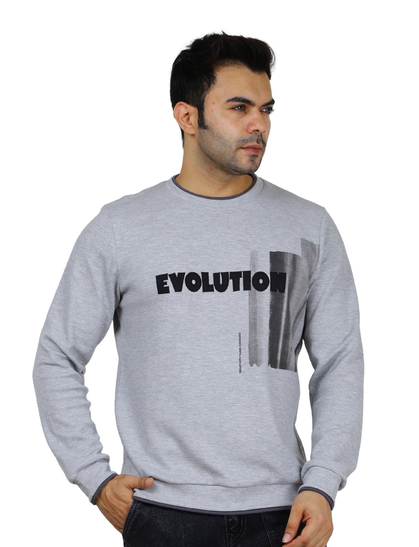 Men's Evolution Crew Creative Courage Sweatshirt Full Sleeve Pullover Grey