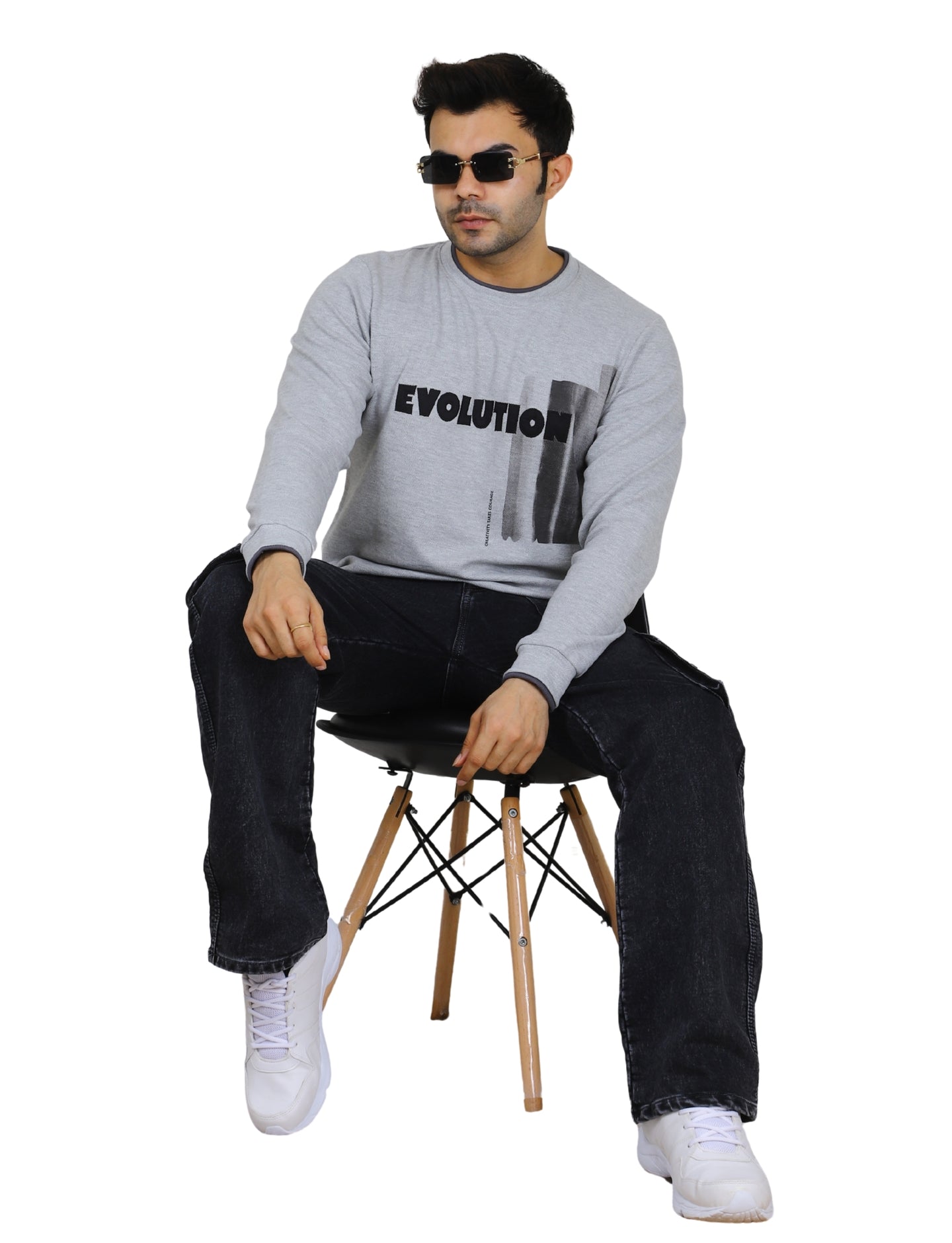 Men's Evolution Crew Creative Courage Sweatshirt Full Sleeve Pullover Grey