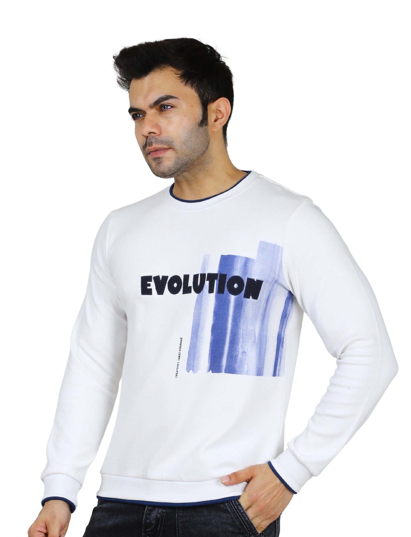 Men's Evolution Crew Creative Courage Sweatshirt Full Sleeve Pullover White