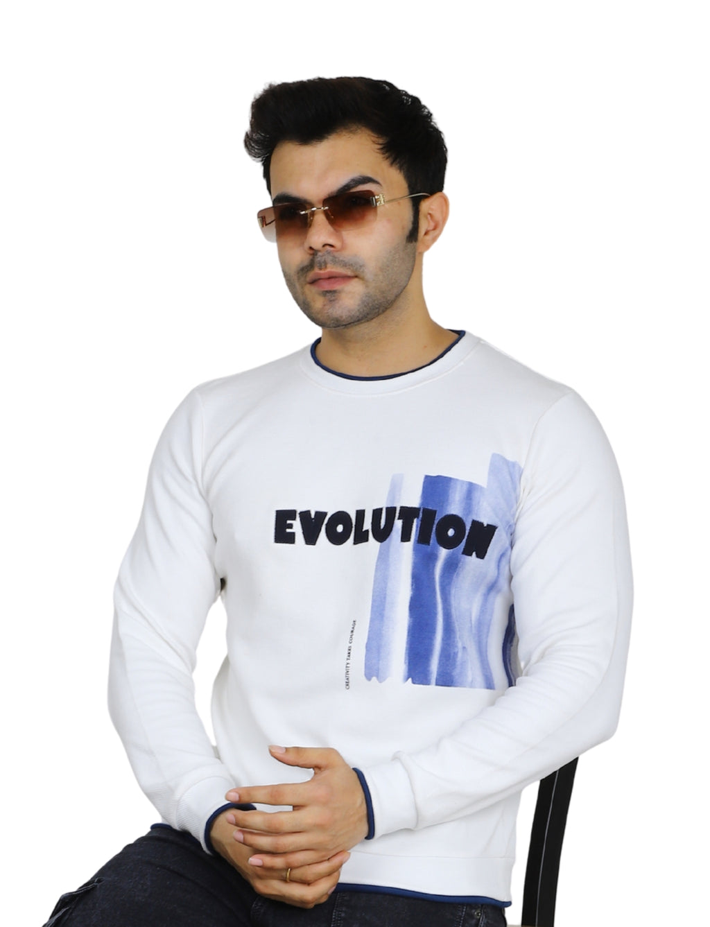 Men's Evolution Crew Creative Courage Sweatshirt Full Sleeve Pullover White