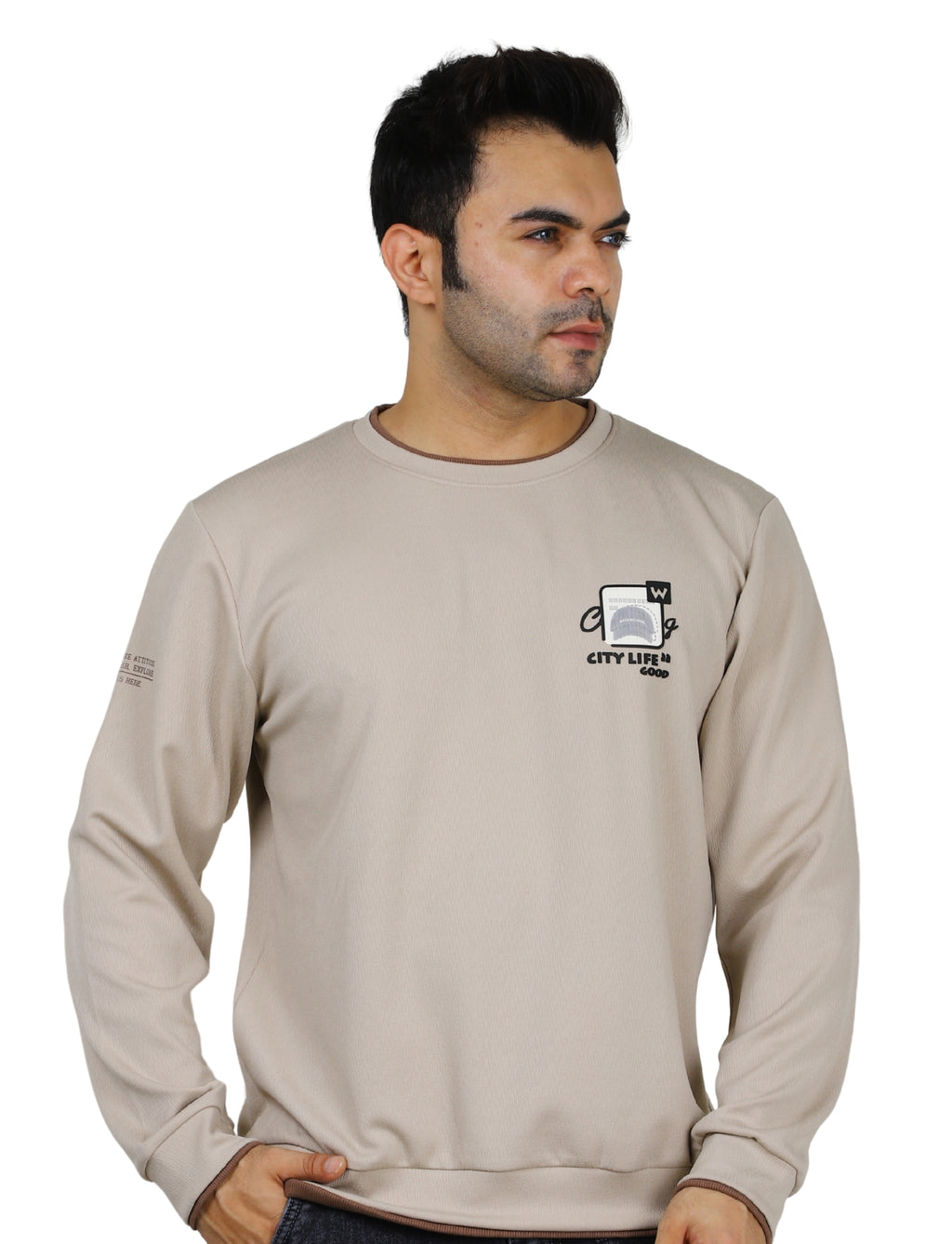 Men's Sweatshirts Urban Pulse Pullover Crew Neck Full Sleeve Winter wear Beige