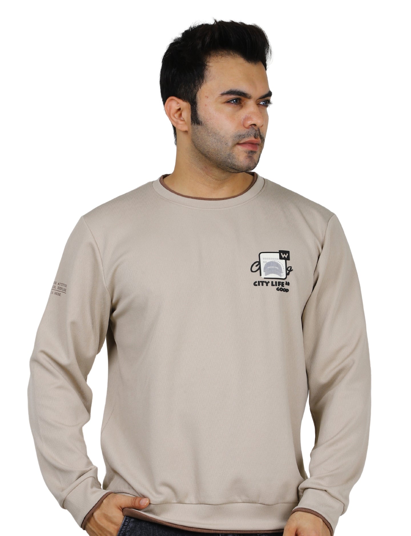 Men's Sweatshirts Urban Pulse Pullover Crew Neck Full Sleeve Winter wear Beige