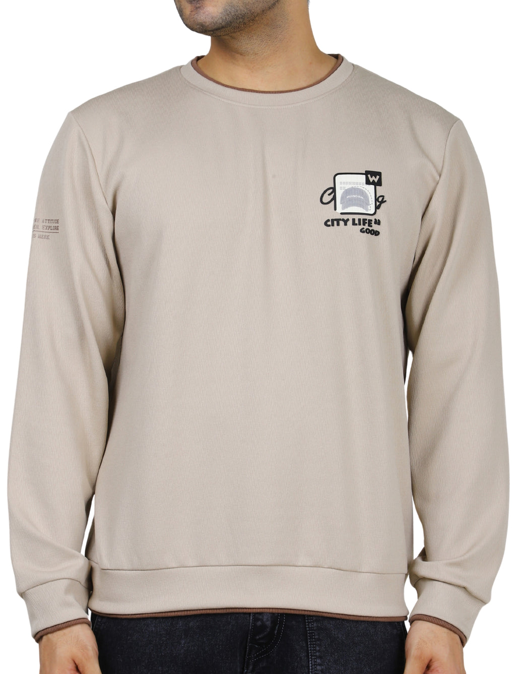 Men's Sweatshirts Urban Pulse Pullover Crew Neck Full Sleeve Winter wear Beige
