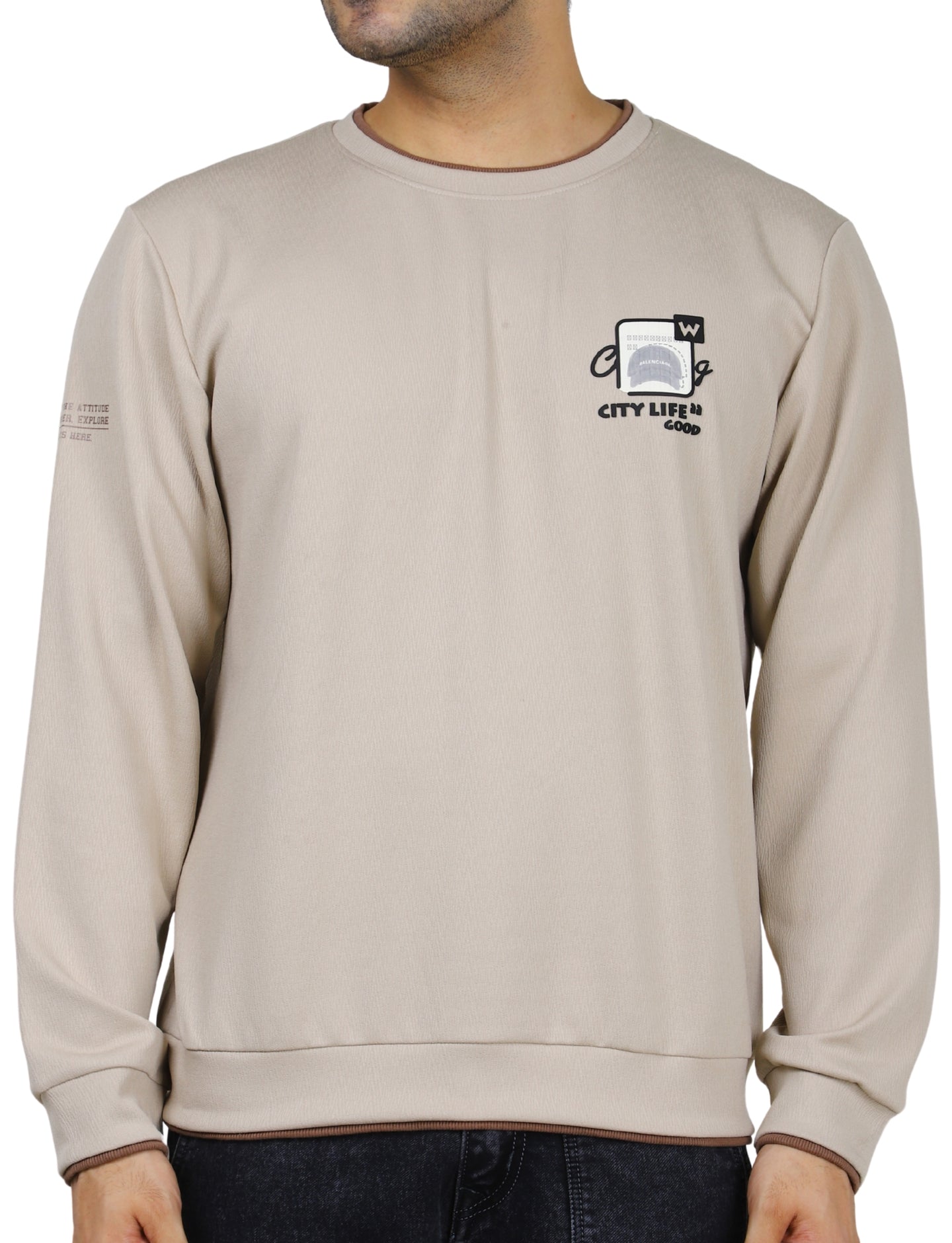 Men's Sweatshirts Urban Pulse Pullover Crew Neck Full Sleeve Winter wear Beige