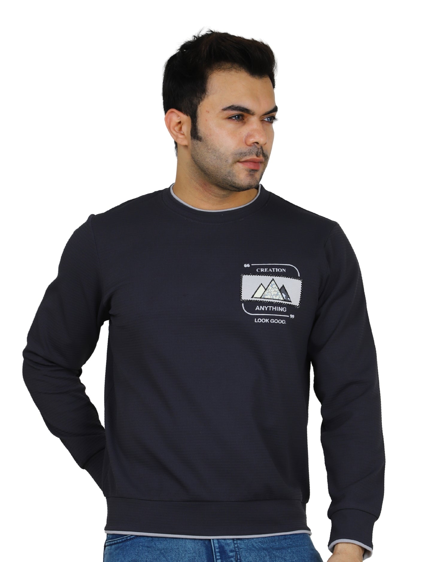 Men's Sweatshirt Mountain Crest Pullover Full Sleeve Crew Neck Charcoal