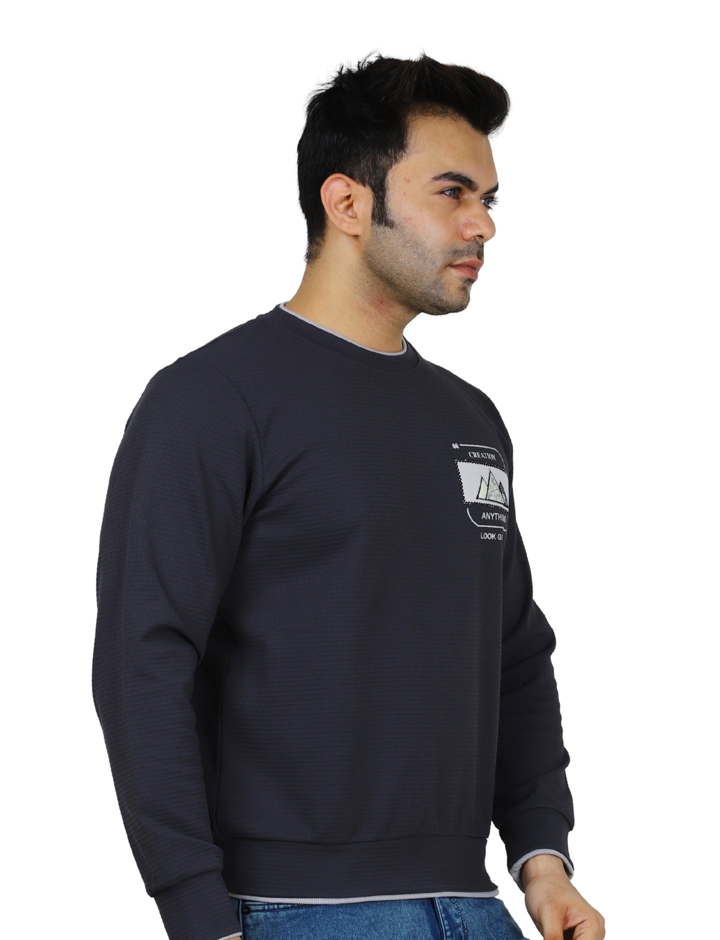 Men's Sweatshirt Mountain Crest Pullover Full Sleeve Crew Neck Charcoal