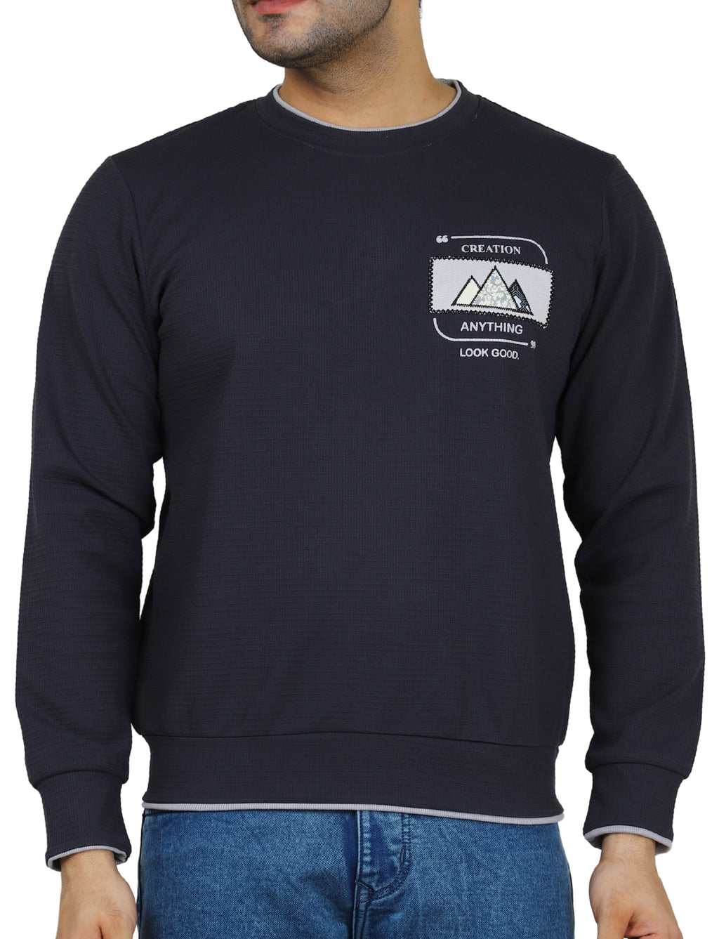Men's Sweatshirt Mountain Crest Pullover Full Sleeve Crew Neck Charcoal