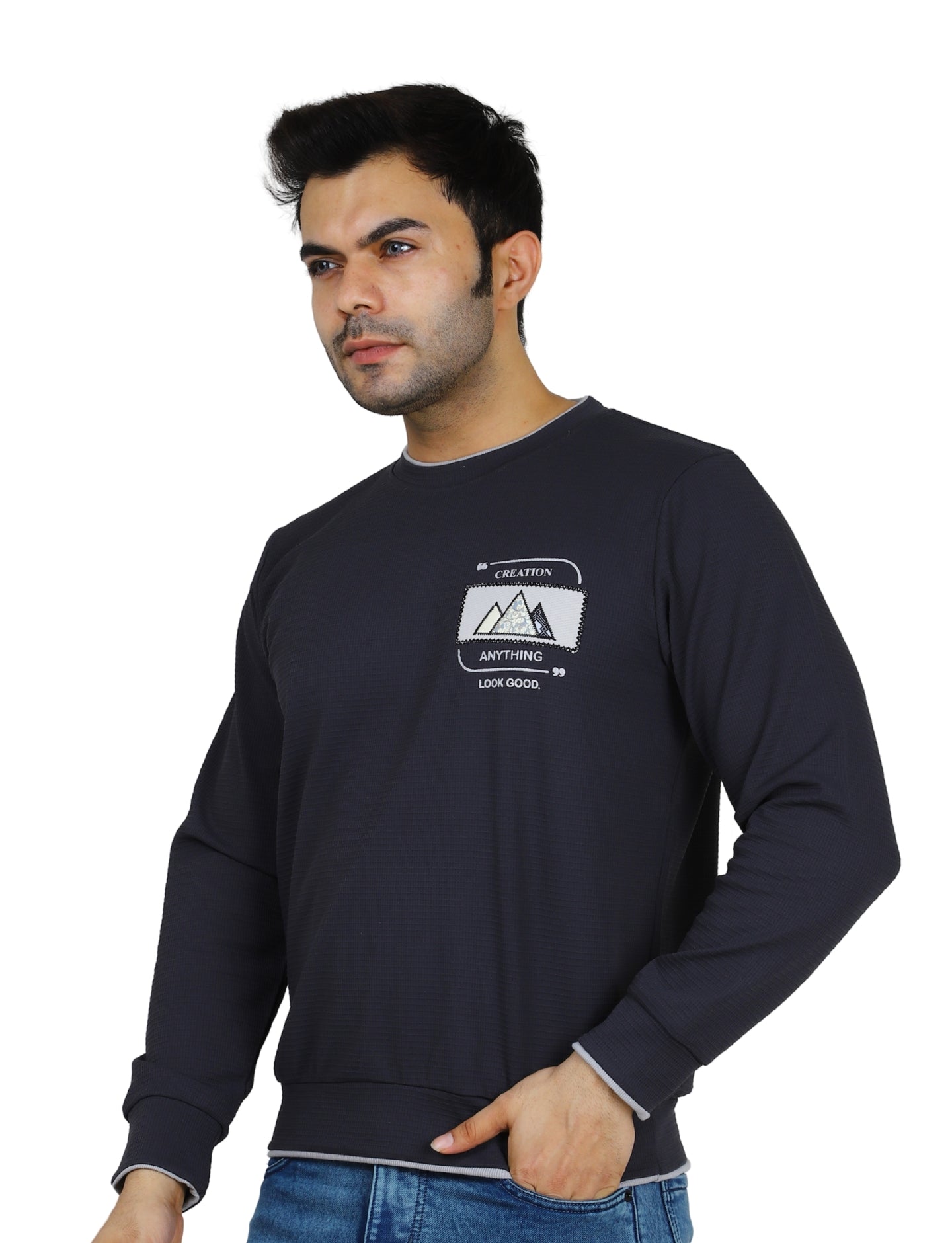 Men's Sweatshirt Mountain Crest Pullover Full Sleeve Crew Neck Charcoal