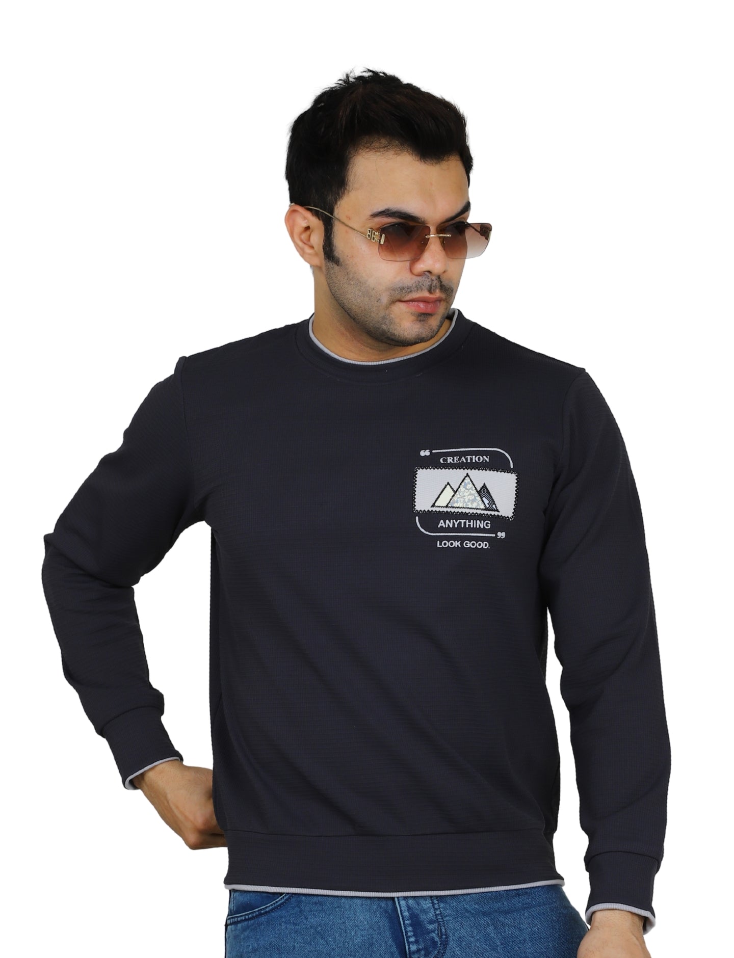Men's Sweatshirt Mountain Crest Pullover Full Sleeve Crew Neck Charcoal